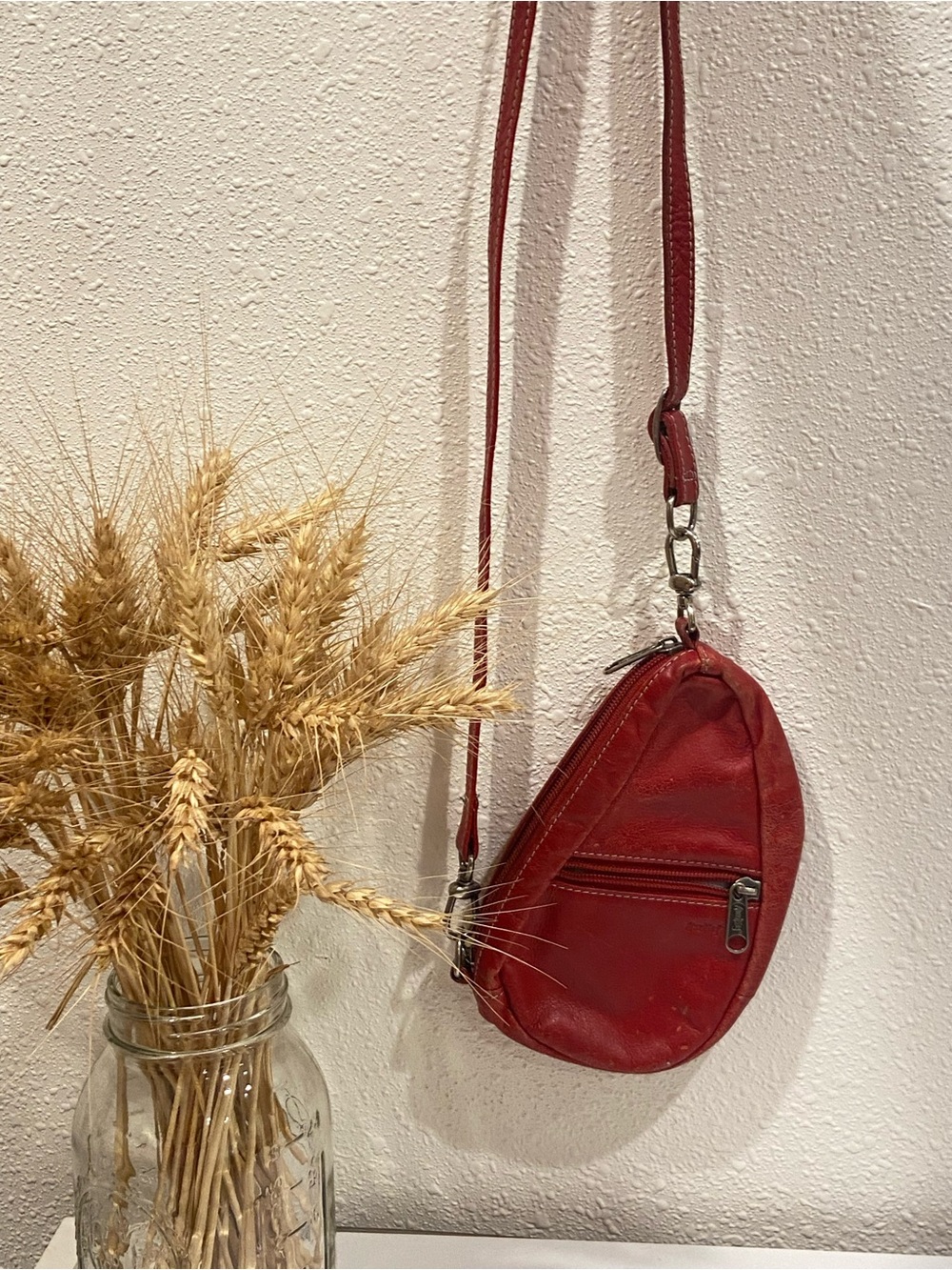 Mini AmeriBag Red Leather Purse Crossbody  Sling Bag Clutch